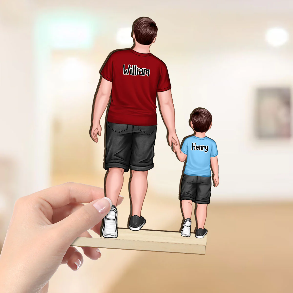 Dad & Kids Walking Back View Gift For Dad Personalized Standing Wooden Plaque - Image 4