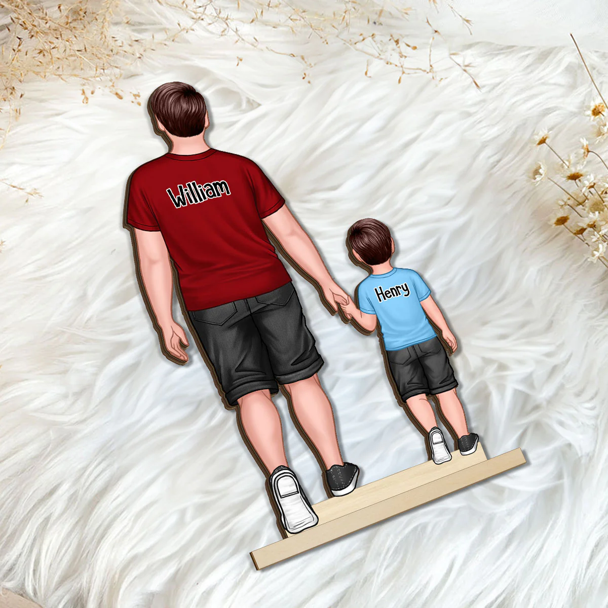 Dad & Kids Walking Back View Gift For Dad Personalized Standing Wooden Plaque - Image 5