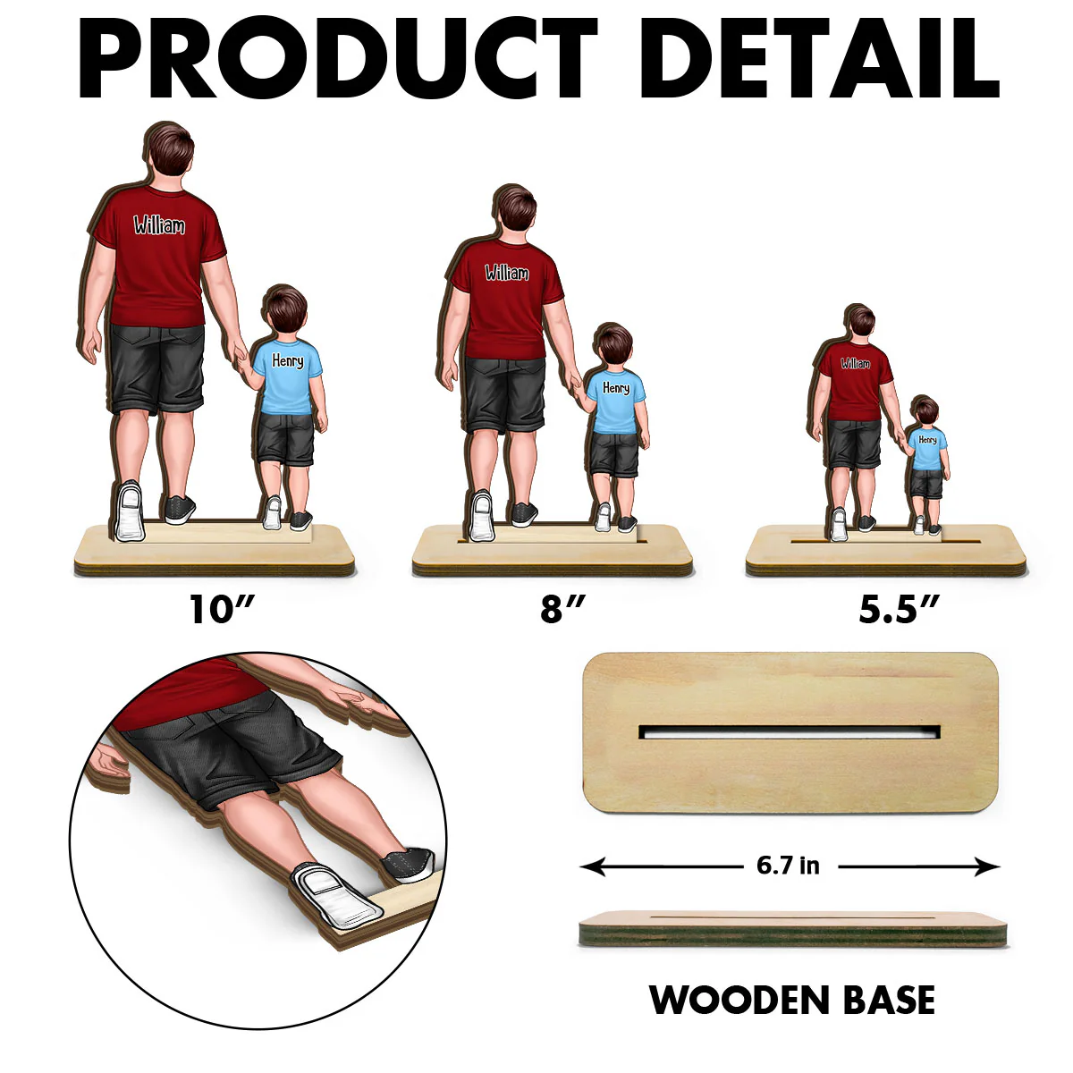Dad & Kids Walking Back View Gift For Dad Personalized Standing Wooden Plaque - Image 6
