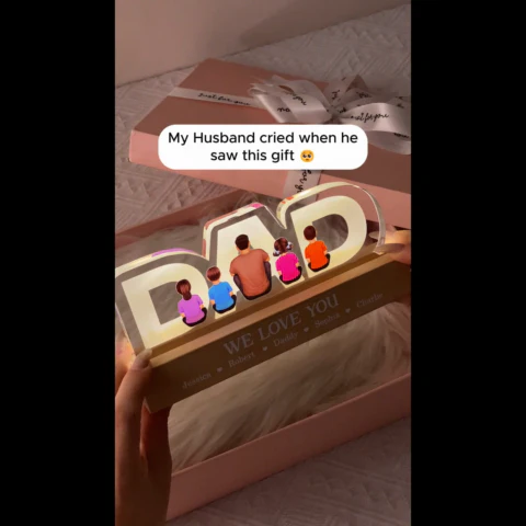DAD Family Sitting Back View Personalized Acrylic LED Night Light, Father's Day Gift For Dad, Gift For Husband - Image 2