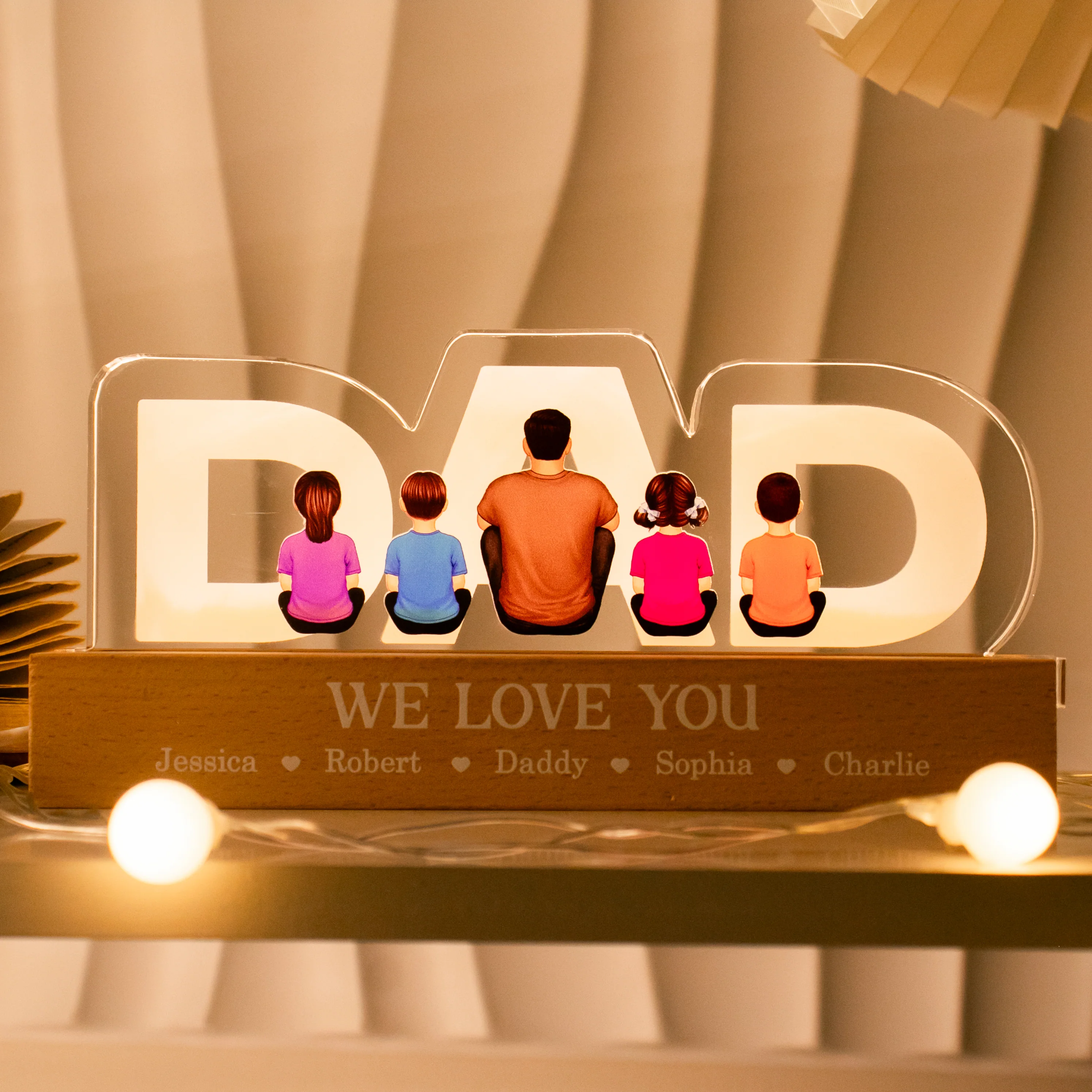 DAD Family Sitting Back View Personalized Acrylic LED Night Light, Father's Day Gift For Dad, Gift For Husband - Image 4