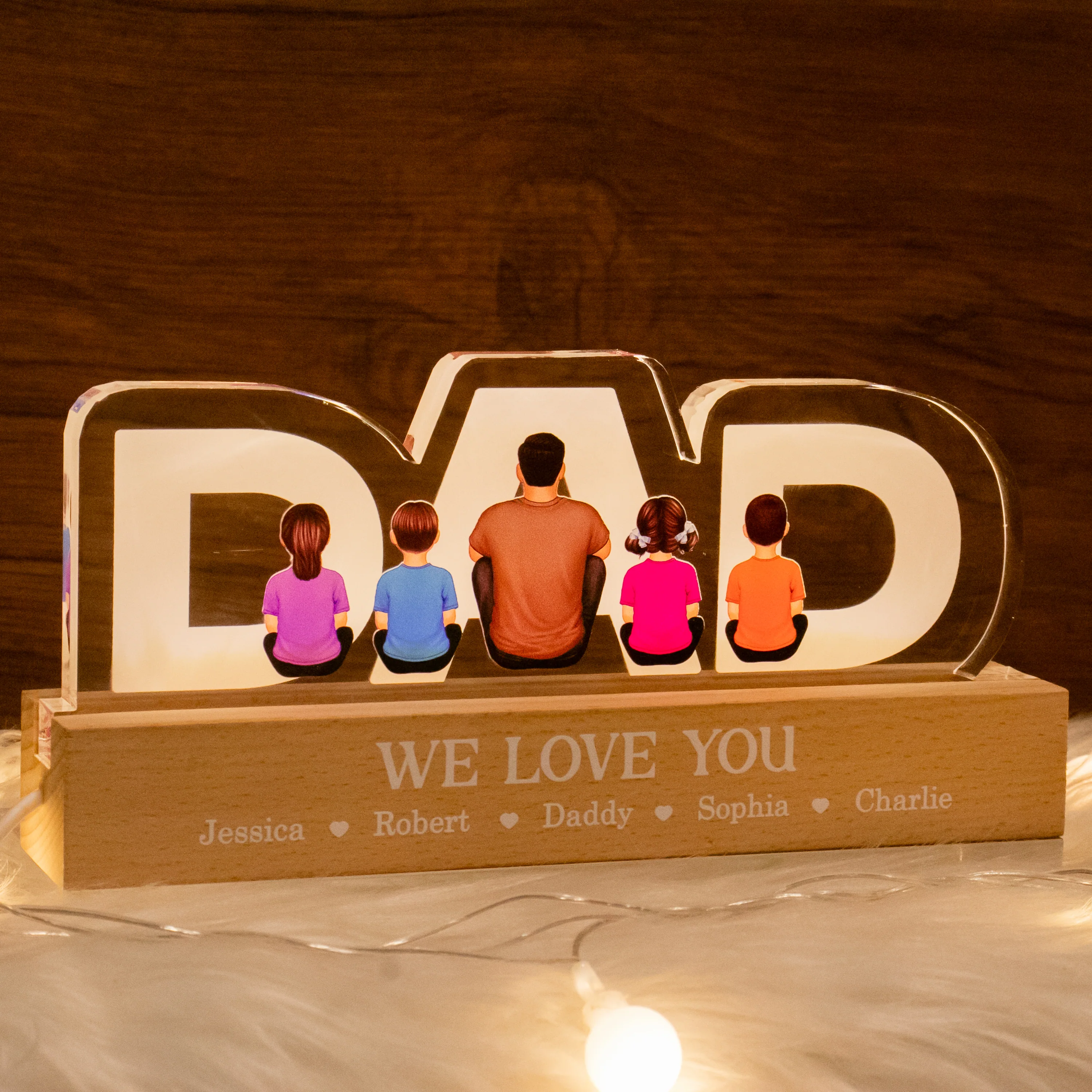 DAD Family Sitting Back View Personalized Acrylic LED Night Light, Father's Day Gift For Dad, Gift For Husband - Image 6