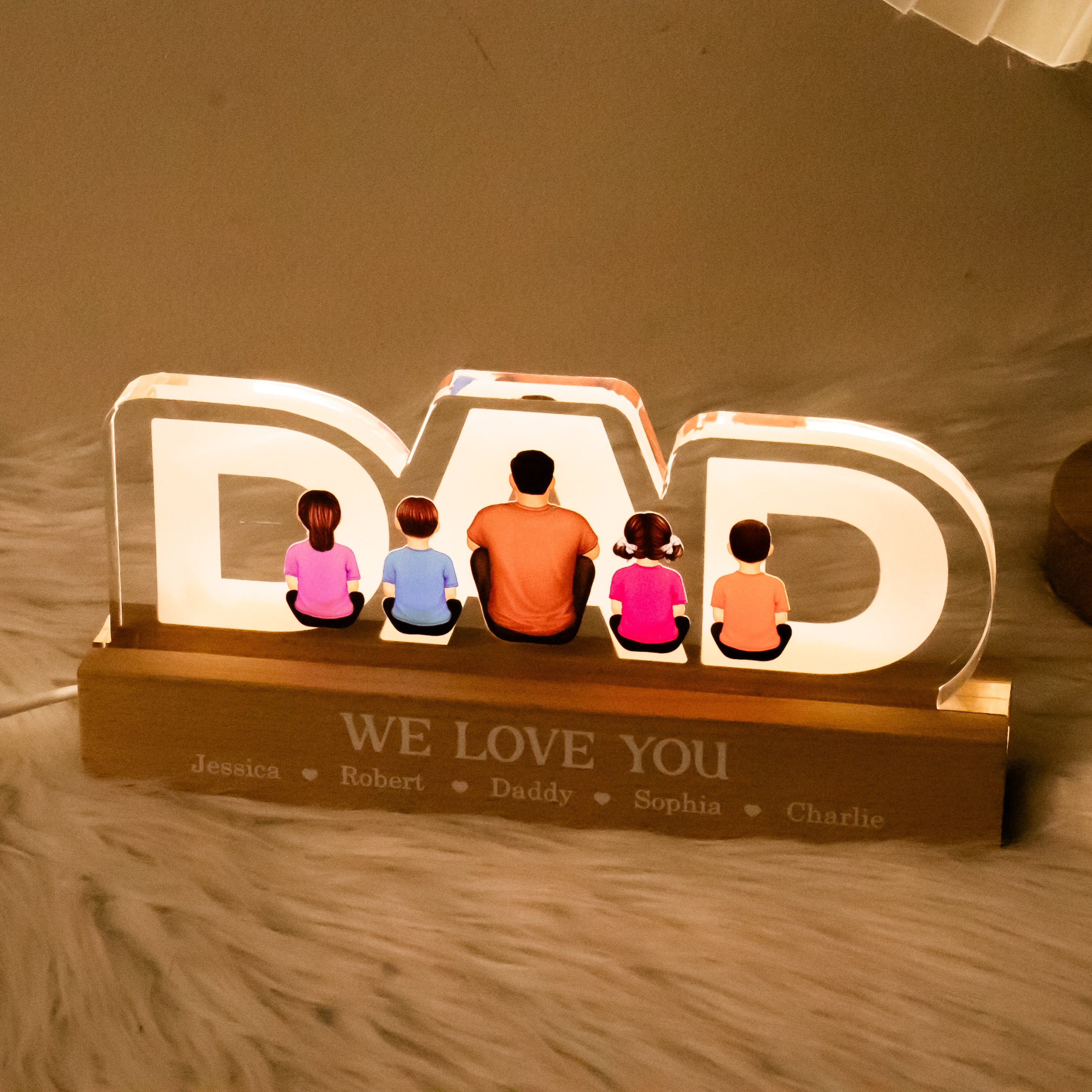 DAD Family Sitting Back View Personalized Acrylic LED Night Light, Father's Day Gift For Dad, Gift For Husband - Image 7