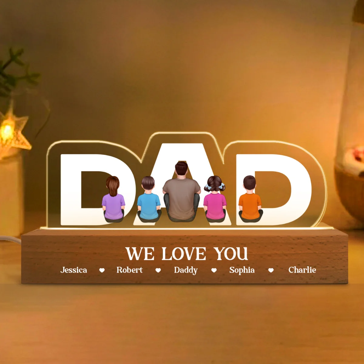 DAD Family Sitting Back View Personalized Acrylic LED Night Light, Father's Day Gift For Dad, Gift For Husband - Image 8