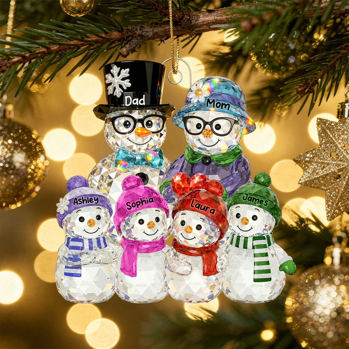 Dad Mom And Kids Pattern Crystal - Personalized Acrylic Ornament - Heartwarming Christmas Gift For Family - Image 3