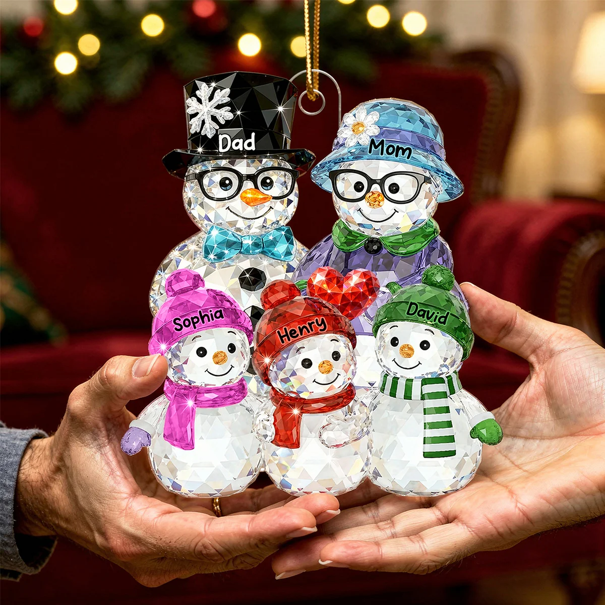 Dad Mom And Kids Pattern Crystal - Personalized Acrylic Ornament - Heartwarming Christmas Gift For Family - Image 6