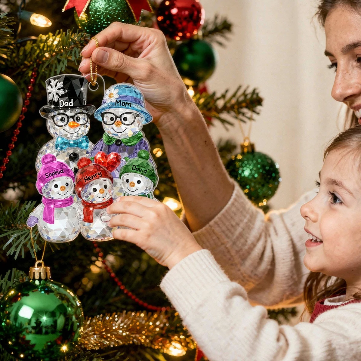 Dad Mom And Kids Pattern Crystal - Personalized Acrylic Ornament - Heartwarming Christmas Gift For Family - Image 7