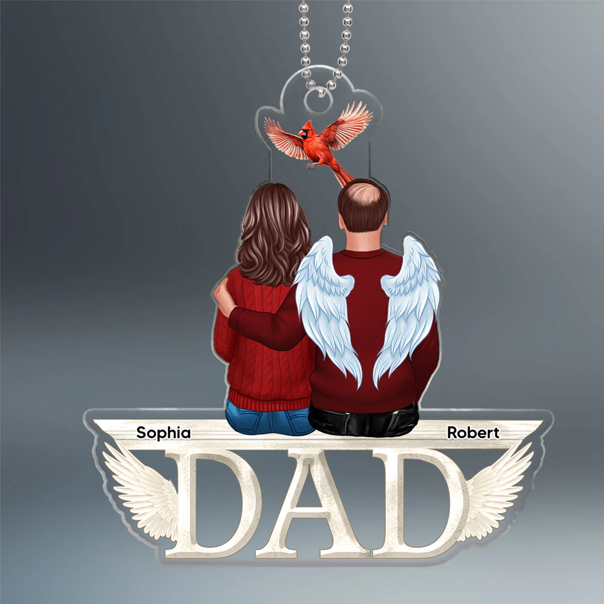 Dad Mom Cardinal Memorial Sitting On Text Personalized Custom Shape Acrylic Ornament - Image 2