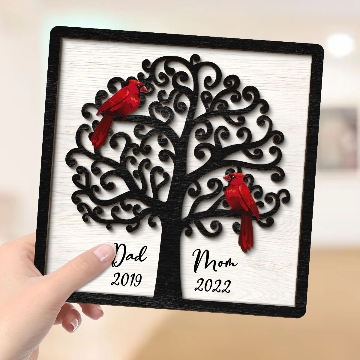 Dad Mom Cardinal Tree Personalized 2-Layer Wooden Plaque - Image 4