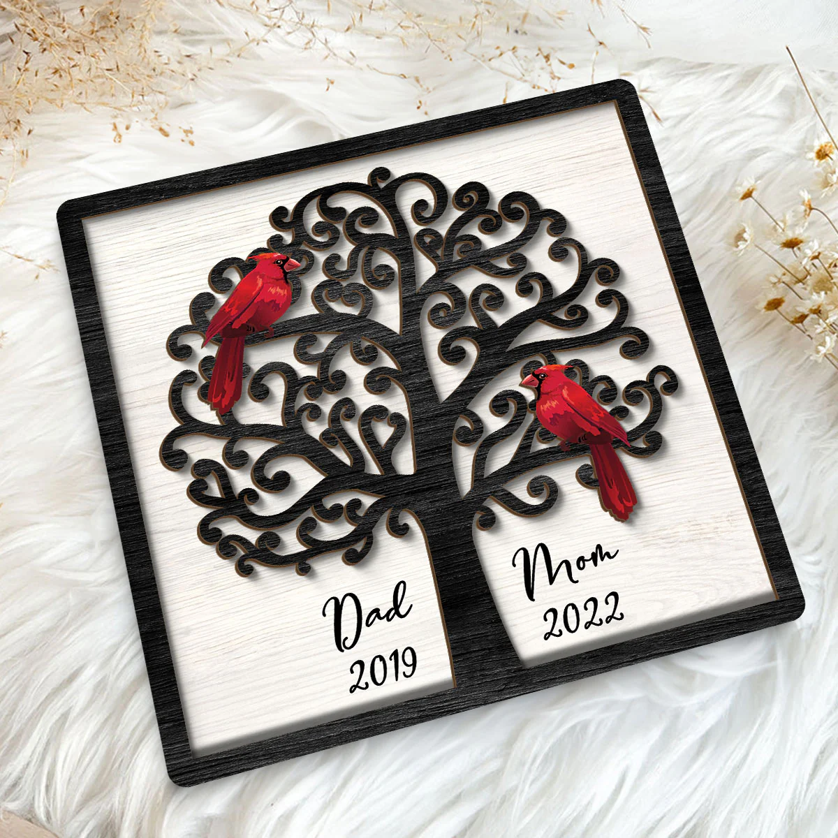 Dad Mom Cardinal Tree Personalized 2-Layer Wooden Plaque - Image 5