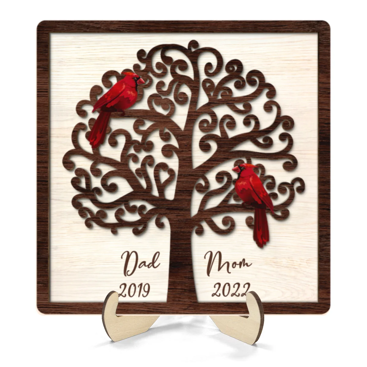 Dad Mom Cardinal Tree Personalized 2-Layer Wooden Plaque - Image 8