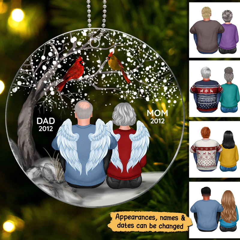 Dad Mom Cardinals Memorial Personalized Acrylic Ornament - Image 3