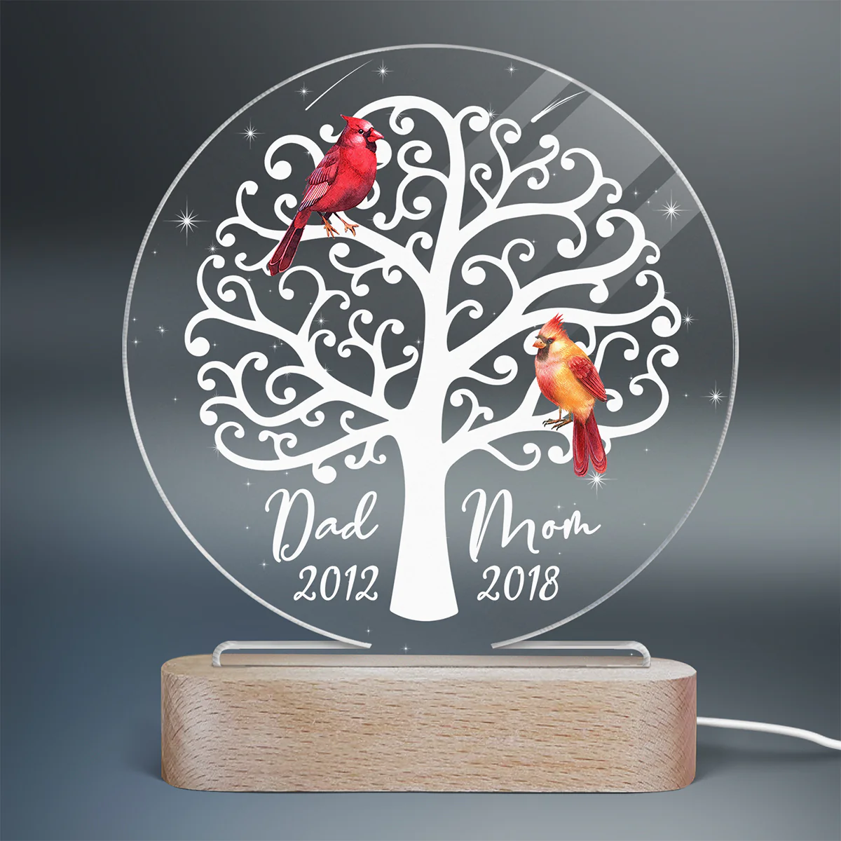 Dad Mom Cardinals Memorial Personalized Circle Plaque LED Night Light - Image 2