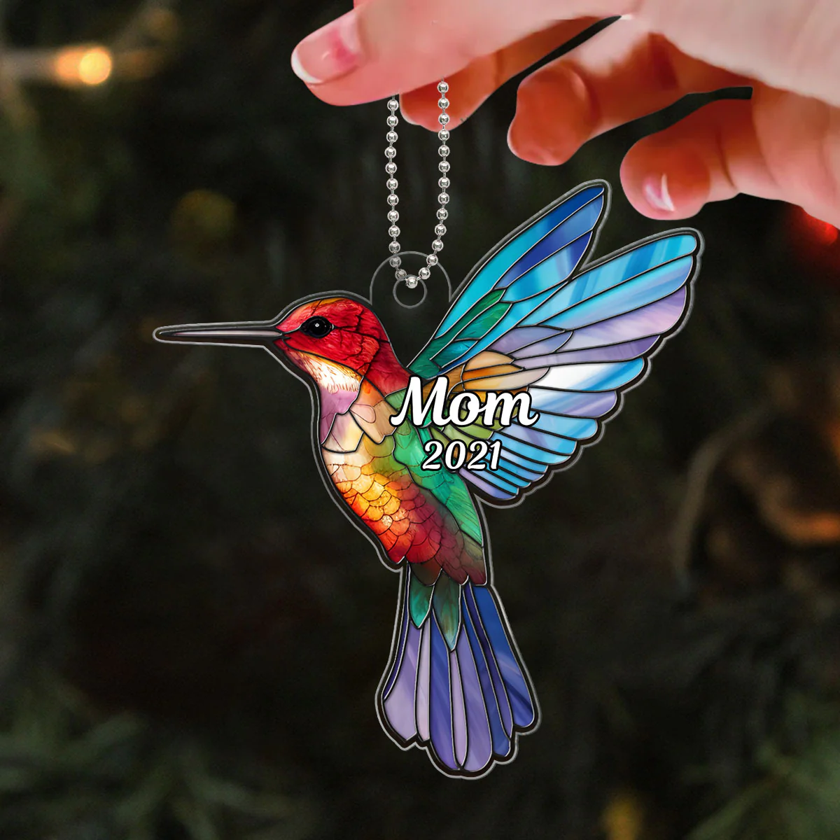 Dad Mom Stained Glass Hummingbird Memorial Keepsake Personalized Acrylic Ornament - Image 3