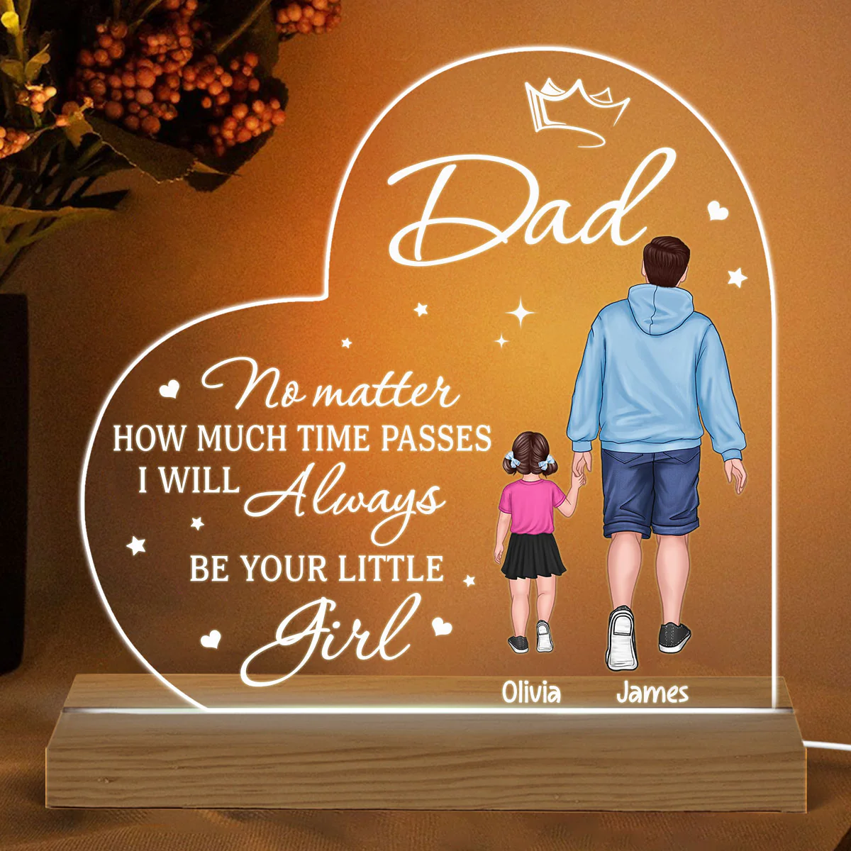 Dad No Matter How Much Time Passes Back View Man Dad And Kids Walking Father‘s Day Gift Personalized Warm Custom Shape Acrylic Plaque LED Night Light - Image 2