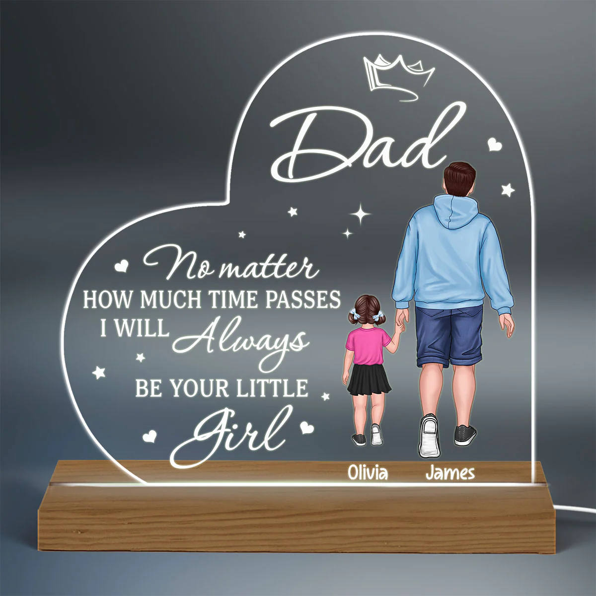 Dad No Matter How Much Time Passes Back View Man Dad And Kids Walking Father‘s Day Gift Personalized Warm Custom Shape Acrylic Plaque LED Night Light - Image 3