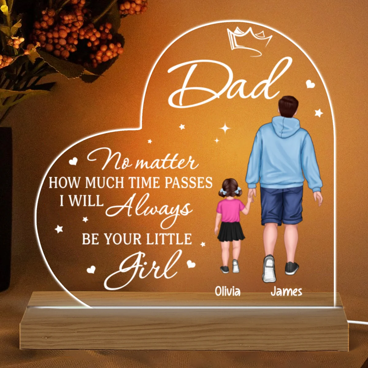 Dad No Matter How Much Time Passes Back View Man Dad And Kids Walking Father‘s Day Gift Personalized Warm Custom Shape Acrylic Plaque LED Night Light - Image 4