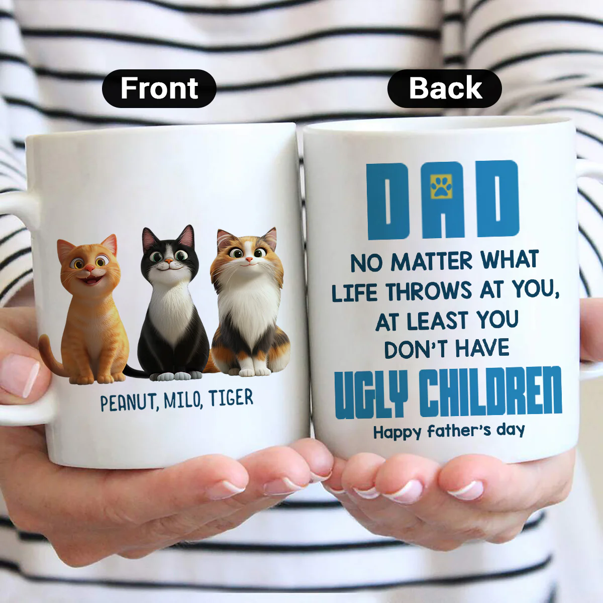Dad No Matter What Life Throws At You, Funny Cartoon Cats Personalized Mug, Father's Day Gift for Cat Dads