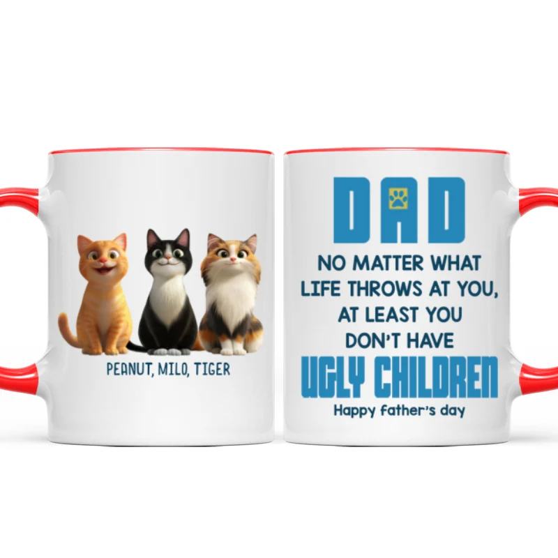 Dad No Matter What Life Throws At You, Funny Cartoon Cats Personalized Mug, Father's Day Gift for Cat Dads - Image 10