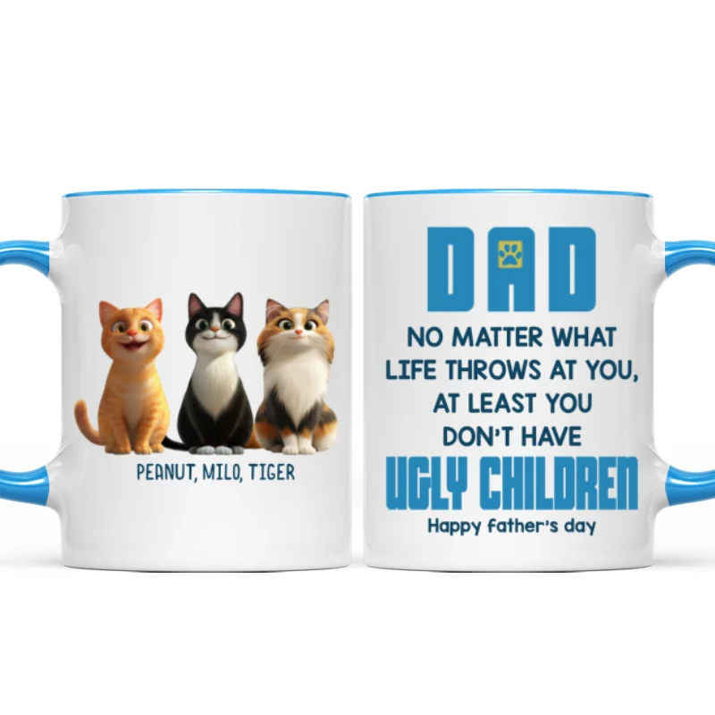 Dad No Matter What Life Throws At You, Funny Cartoon Cats Personalized Mug, Father's Day Gift for Cat Dads - Image 11
