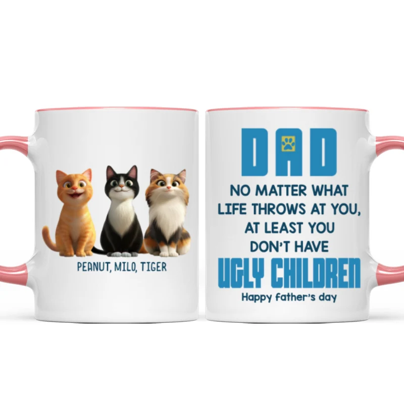 Dad No Matter What Life Throws At You, Funny Cartoon Cats Personalized Mug, Father's Day Gift for Cat Dads - Image 12