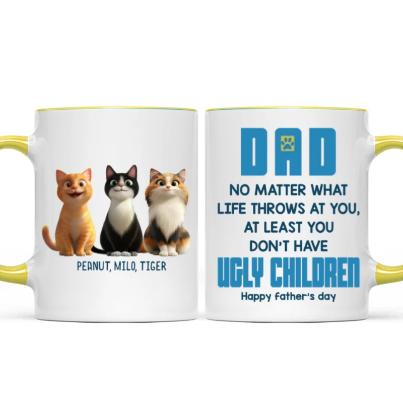 Dad No Matter What Life Throws At You, Funny Cartoon Cats Personalized Mug, Father's Day Gift for Cat Dads - Image 13