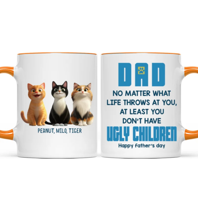Dad No Matter What Life Throws At You, Funny Cartoon Cats Personalized Mug, Father's Day Gift for Cat Dads - Image 14