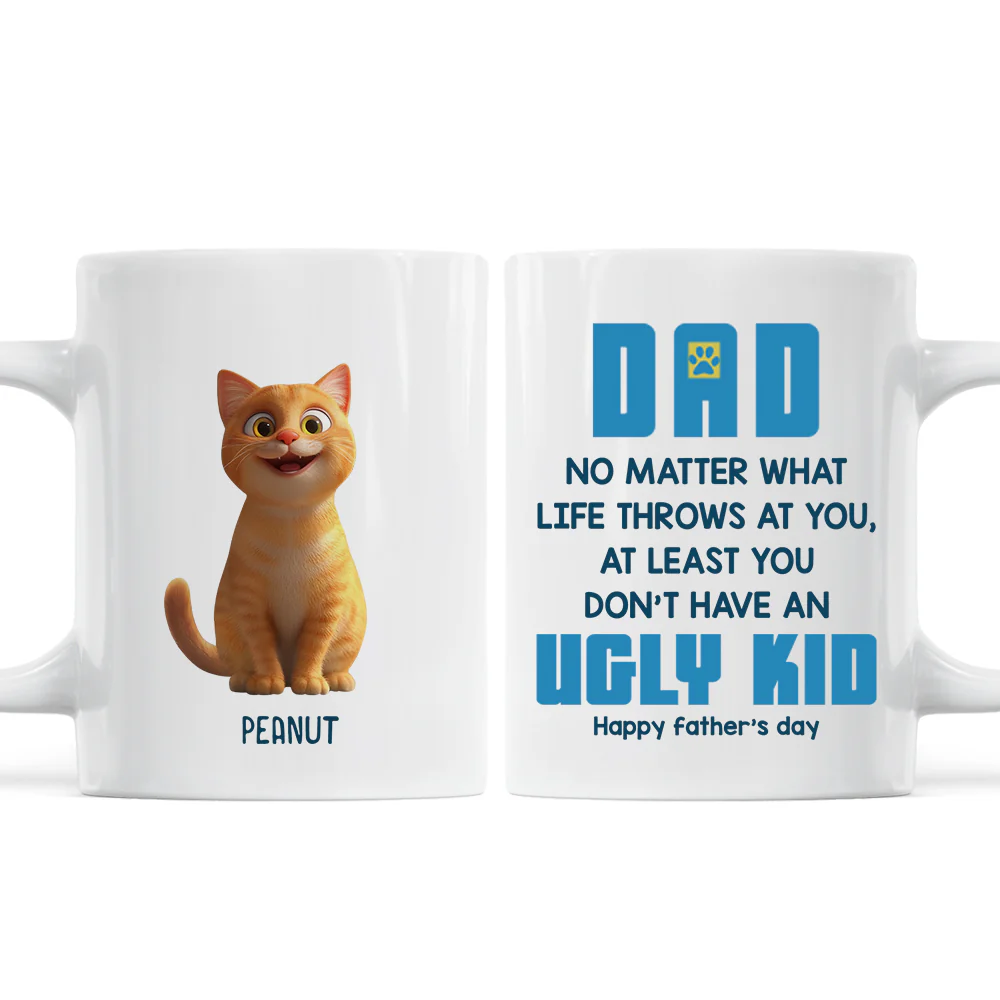 Dad No Matter What Life Throws At You, Funny Cartoon Cats Personalized Mug, Father's Day Gift for Cat Dads - Image 3