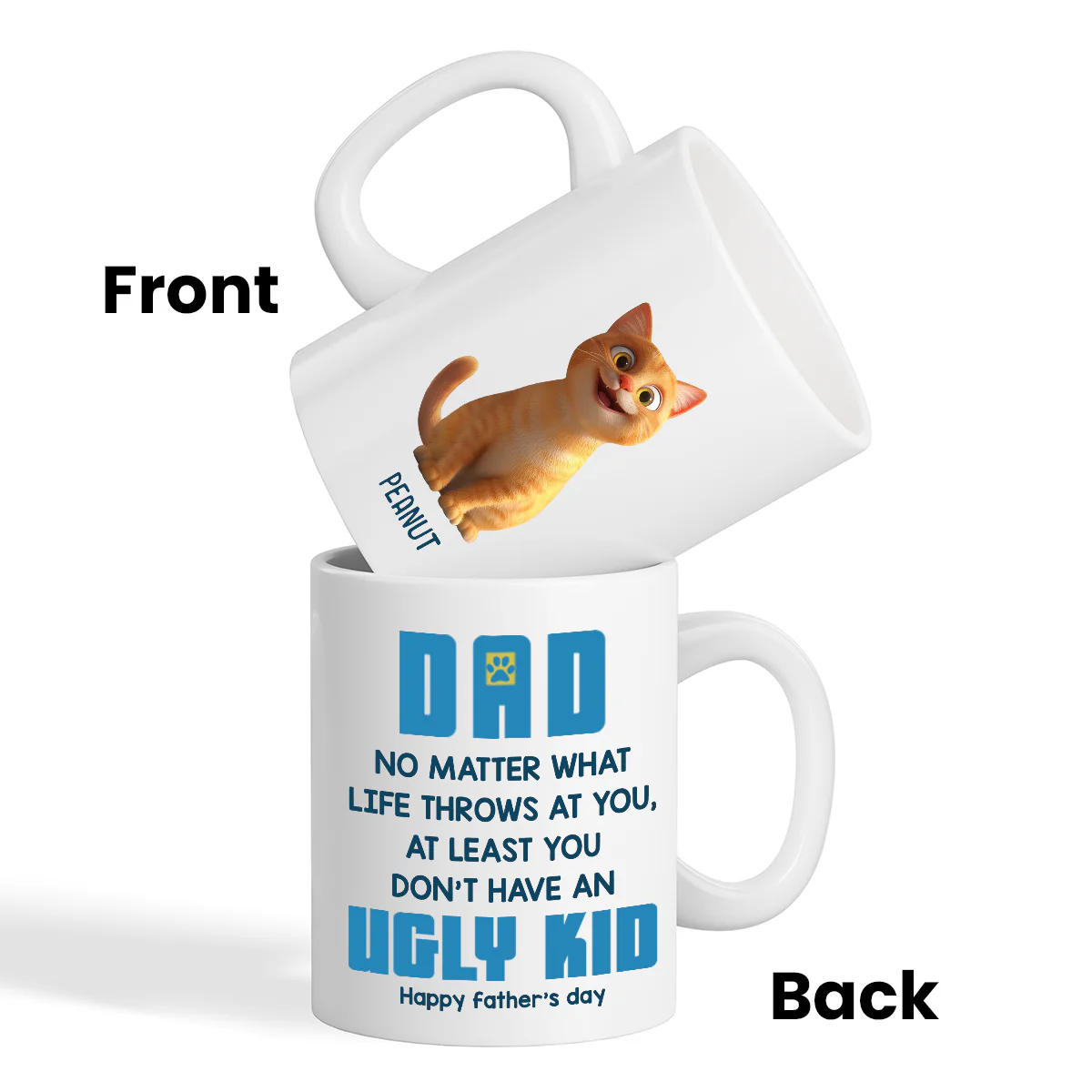 Dad No Matter What Life Throws At You, Funny Cartoon Cats Personalized Mug, Father's Day Gift for Cat Dads - Image 4