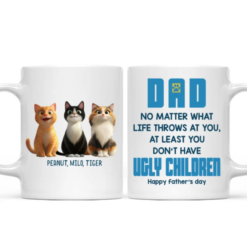 Dad No Matter What Life Throws At You, Funny Cartoon Cats Personalized Mug, Father's Day Gift for Cat Dads - Image 7