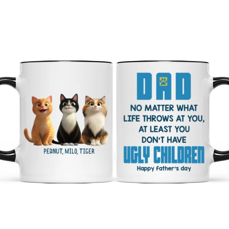 Dad No Matter What Life Throws At You, Funny Cartoon Cats Personalized Mug, Father's Day Gift for Cat Dads - Image 8
