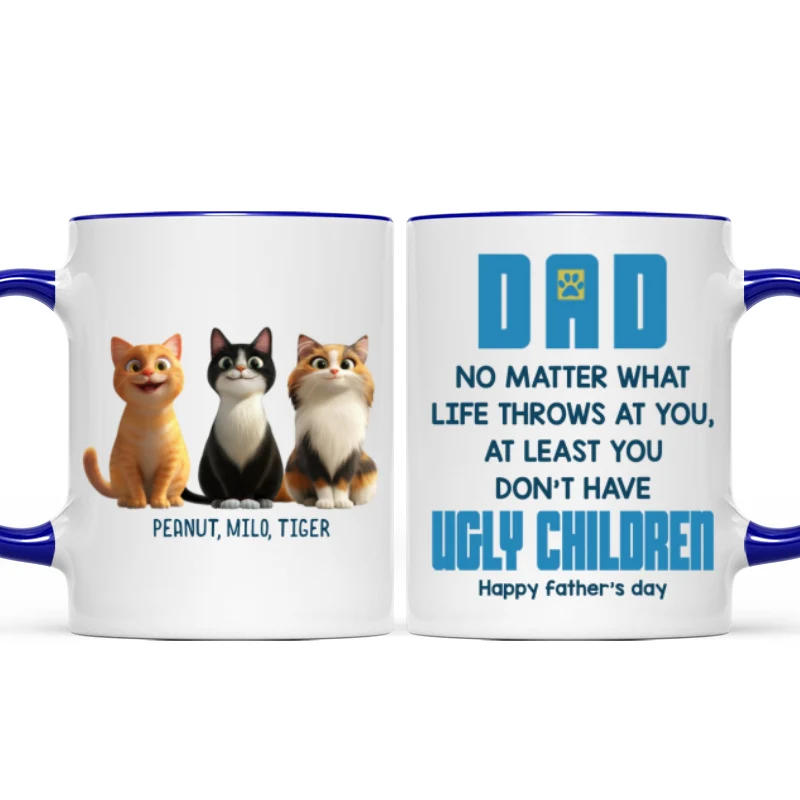 Dad No Matter What Life Throws At You, Funny Cartoon Cats Personalized Mug, Father's Day Gift for Cat Dads - Image 9