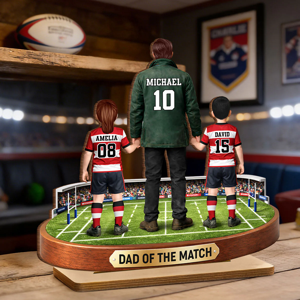 Dad Of The Match Rugby - Personalised 2-Layered Wooden Plaque - Gift For Rugby Dad - Image 2