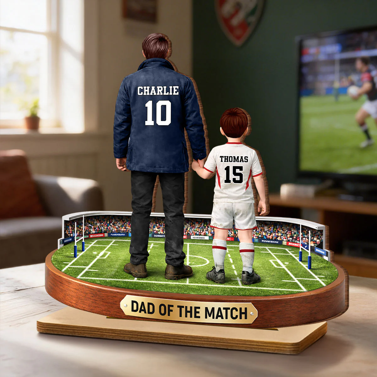 Dad Of The Match Rugby - Personalised 2-Layered Wooden Plaque - Gift For Rugby Dad - Image 3