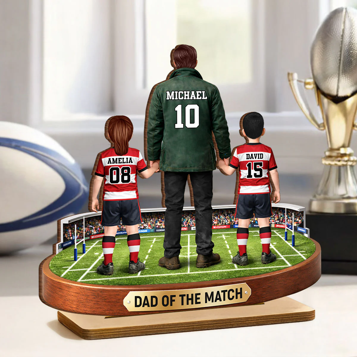 Dad Of The Match Rugby - Personalised 2-Layered Wooden Plaque - Gift For Rugby Dad - Image 4