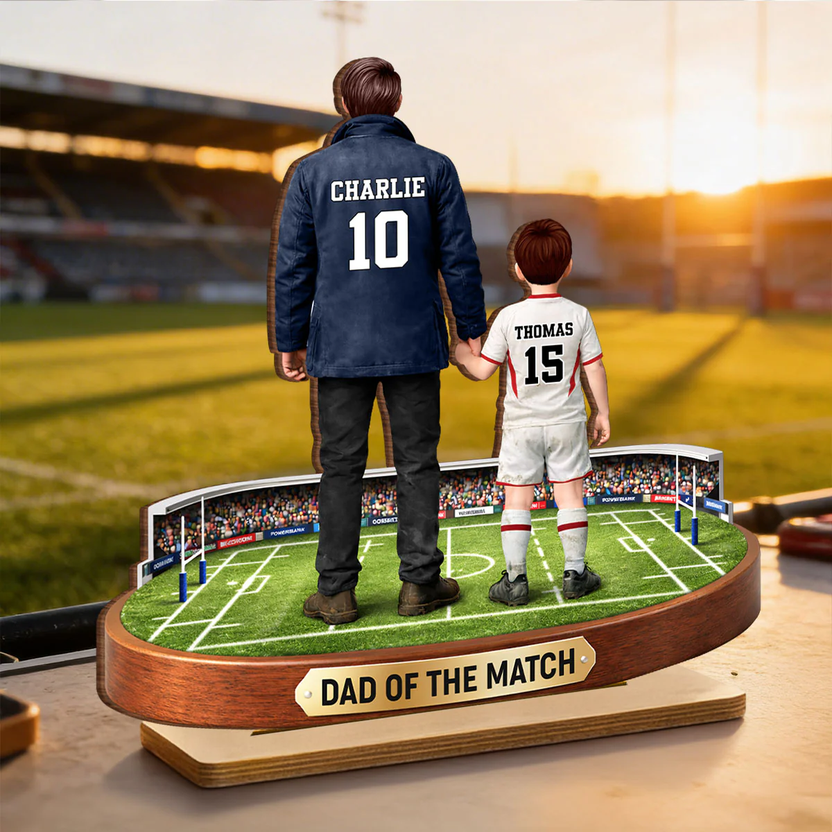 Dad Of The Match Rugby - Personalised 2-Layered Wooden Plaque - Gift For Rugby Dad - Image 5