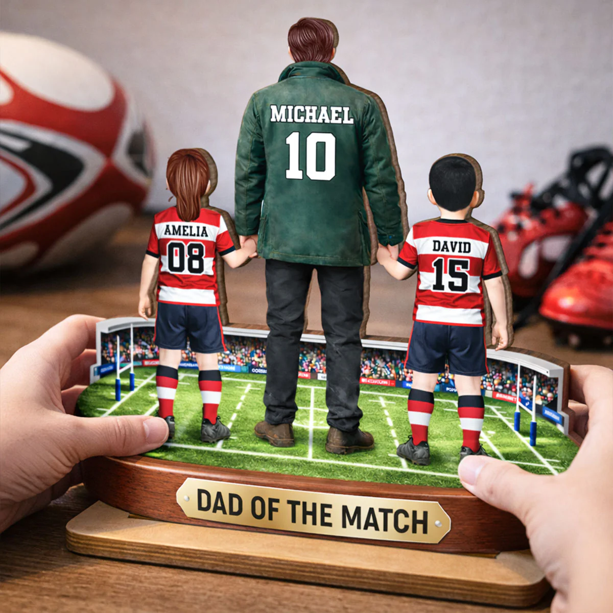 Dad Of The Match Rugby - Personalised 2-Layered Wooden Plaque - Gift For Rugby Dad - Image 6