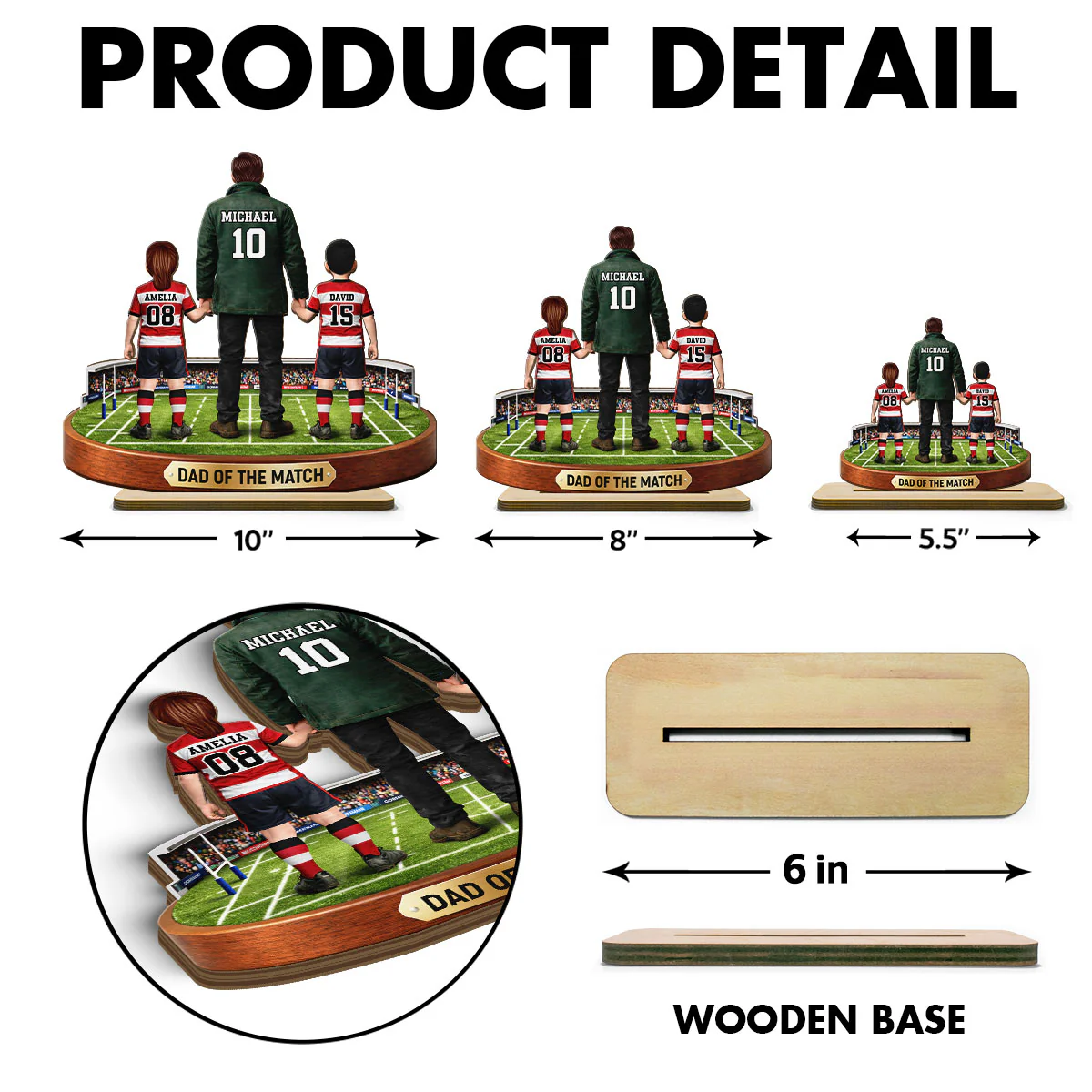 Dad Of The Match Rugby - Personalised 2-Layered Wooden Plaque - Gift For Rugby Dad - Image 7