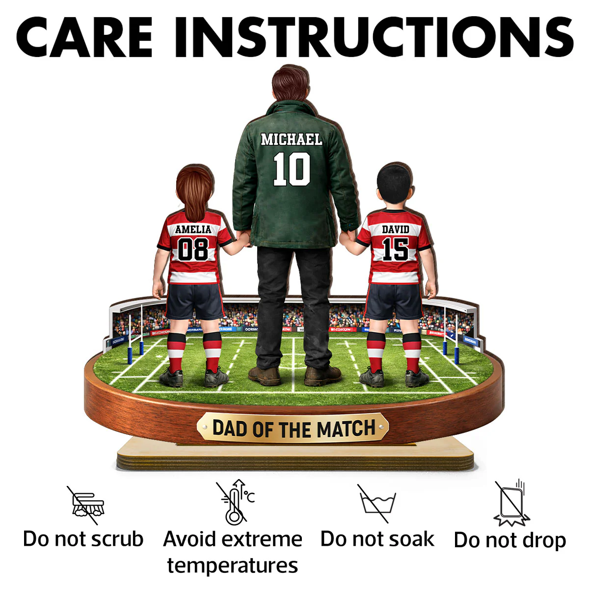 Dad Of The Match Rugby - Personalised 2-Layered Wooden Plaque - Gift For Rugby Dad - Image 8