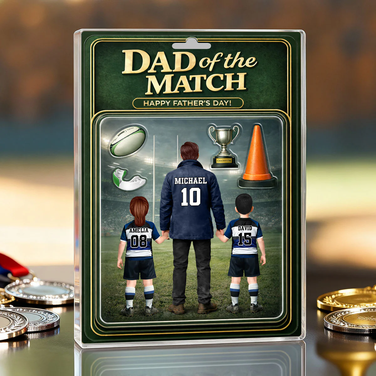 Dad Of The Match Rugby - Personalised Acrylic Block Plaque - Gift For Rugby Dad - Image 4
