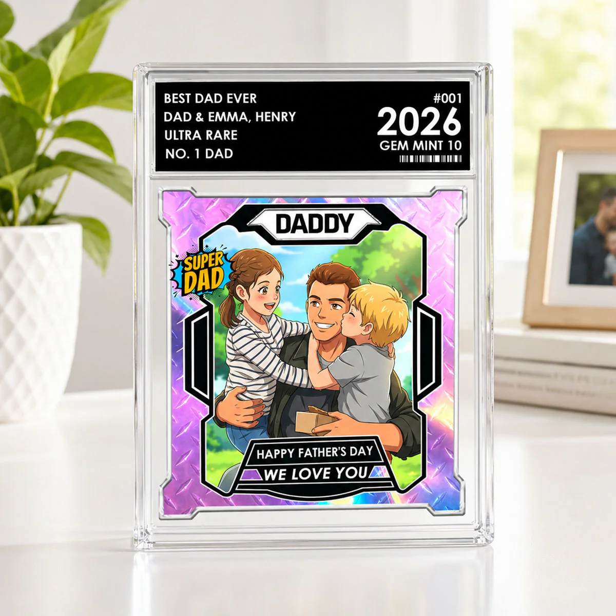 Dad Of The Year Trading Card Cartoon Style - Personalized Acrylic Block Plaque - Gift For Dad, Husband