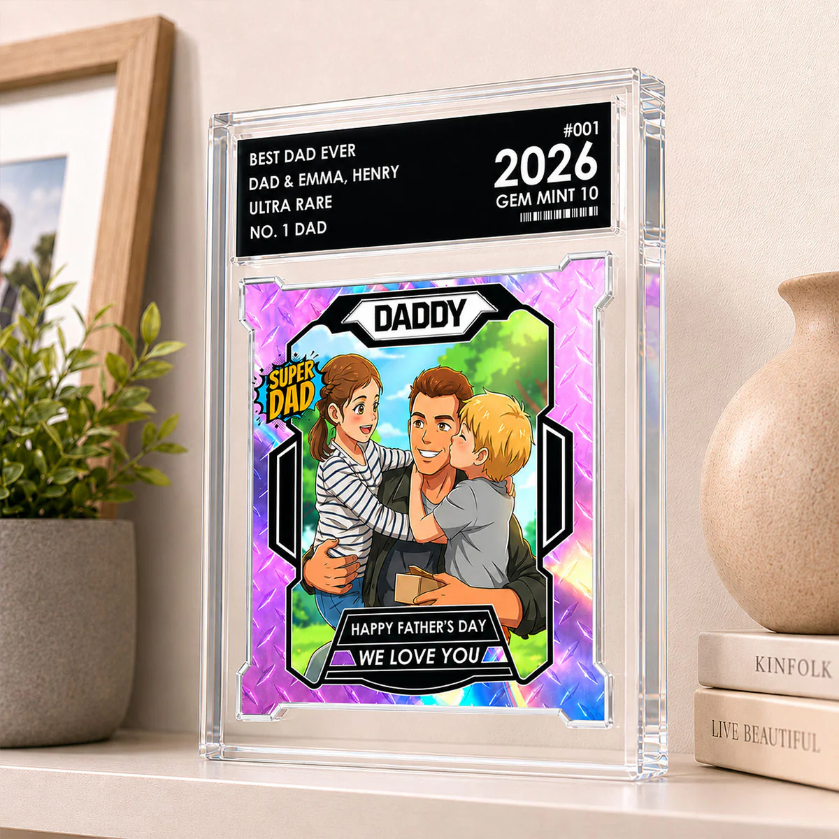 Dad Of The Year Trading Card Cartoon Style - Personalized Acrylic Block Plaque - Gift For Dad, Husband - Image 6