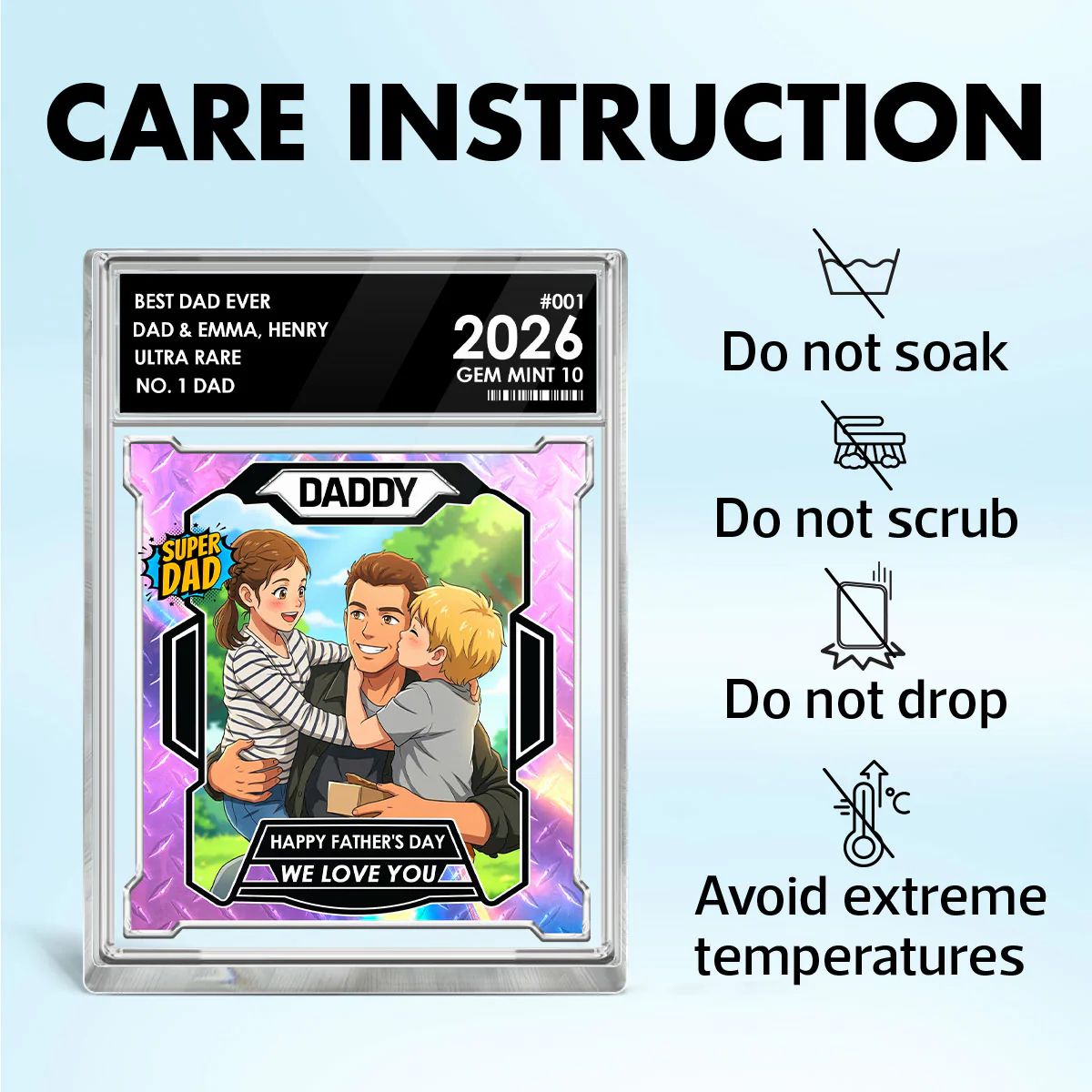 Dad Of The Year Trading Card Cartoon Style - Personalized Acrylic Block Plaque - Gift For Dad, Husband - Image 8