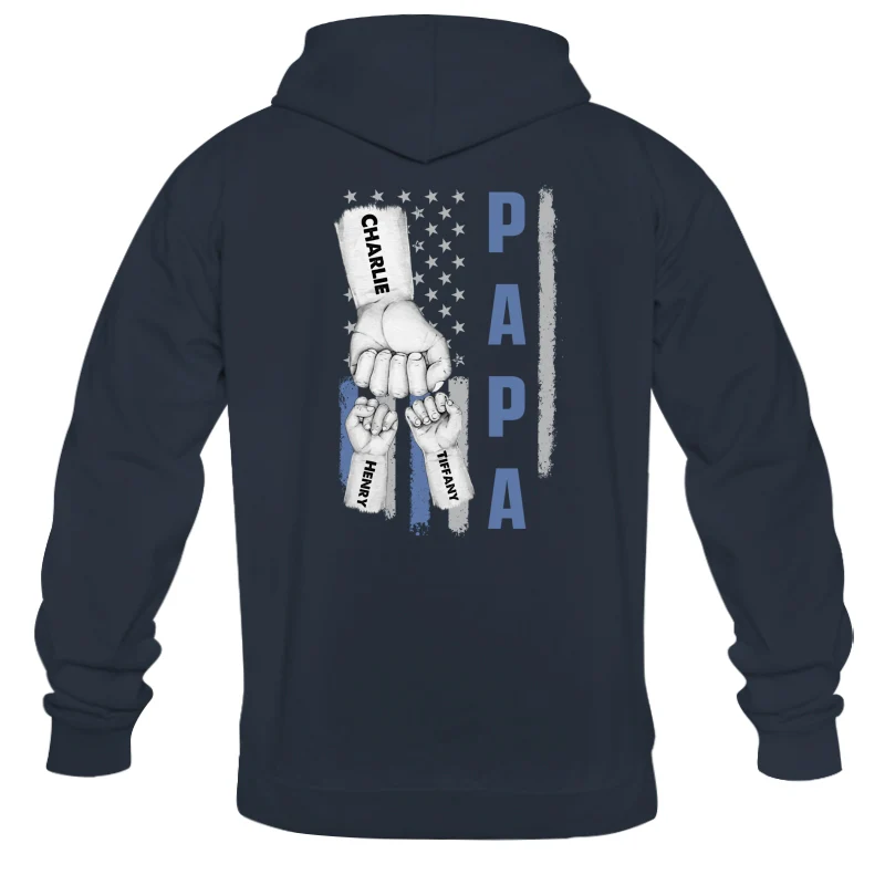 Dad Papa Grandpa Fist Bump American Flag Personalized Back Printed Shirt - Image 14