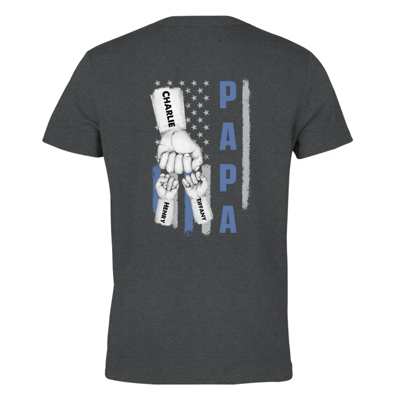 Dad Papa Grandpa Fist Bump American Flag Personalized Back Printed Shirt - Image 6