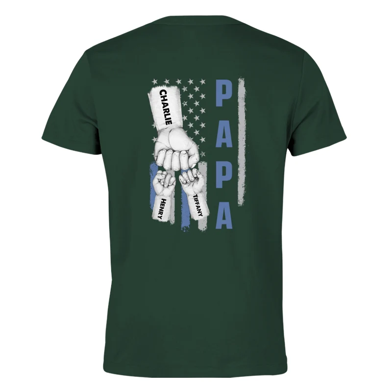 Dad Papa Grandpa Fist Bump American Flag Personalized Back Printed Shirt - Image 8