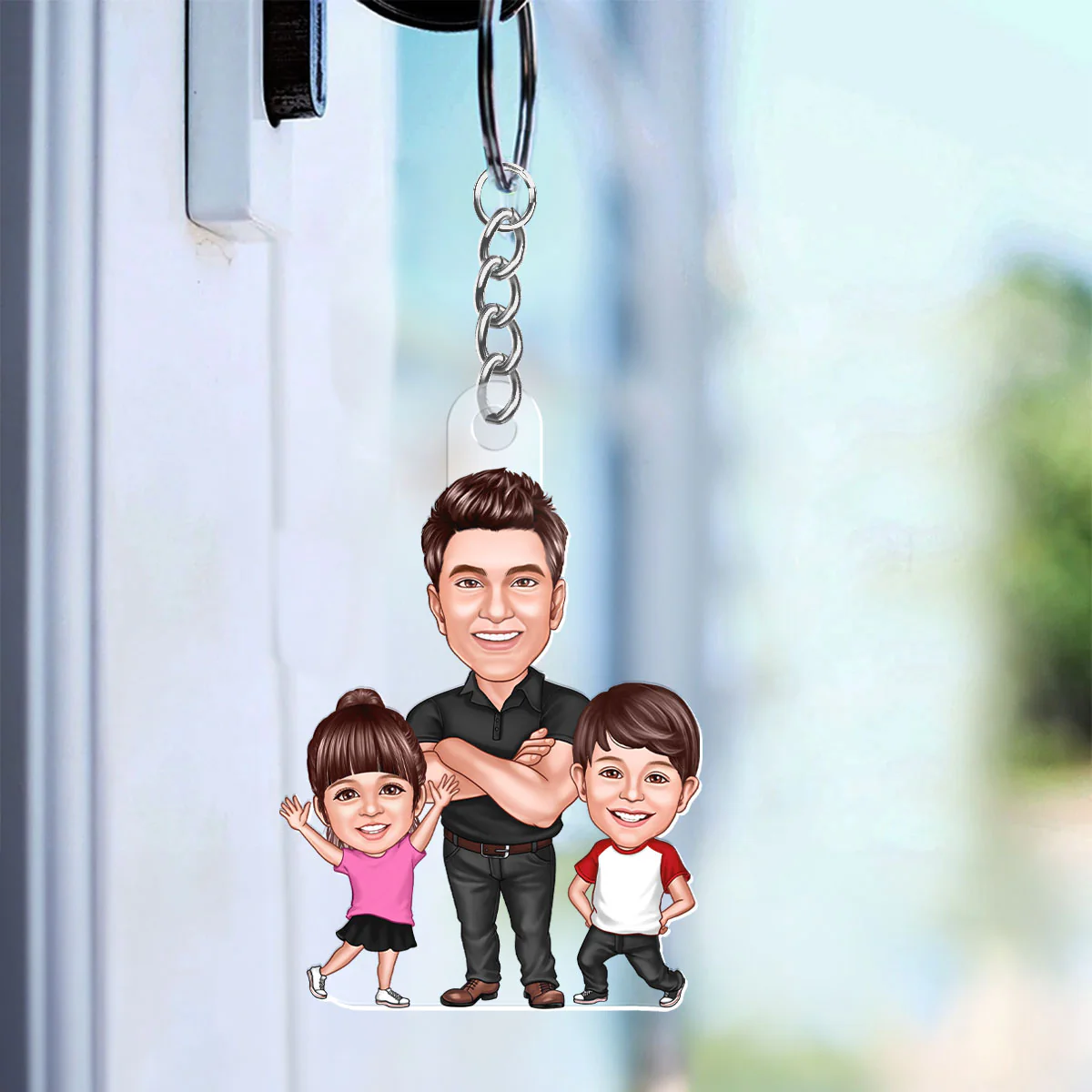 Dad Papa Grandpa Kids Caricature Personalized Acrylic Keychain - Image 2