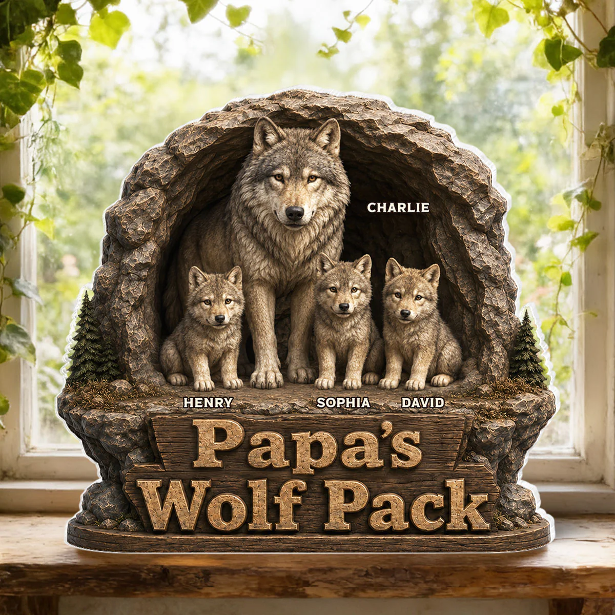 Dad Papa's Wolf Pack - Personalized Acrylic Block Plaque - Cool Gift For Dad, Husband