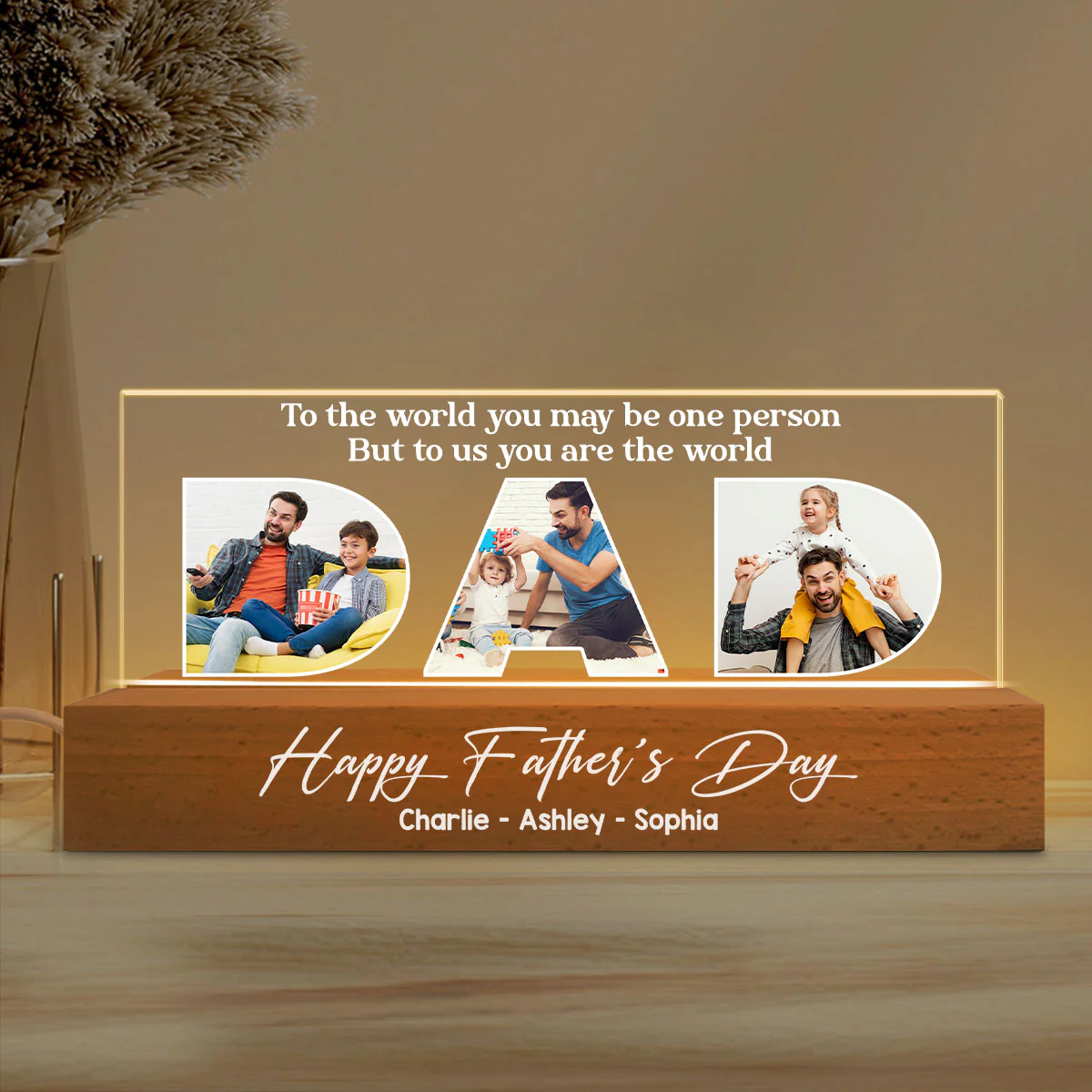 DAD Photo Insert Happy Father‘s Day Personalized Acrylic Block LED Night Light - Image 6