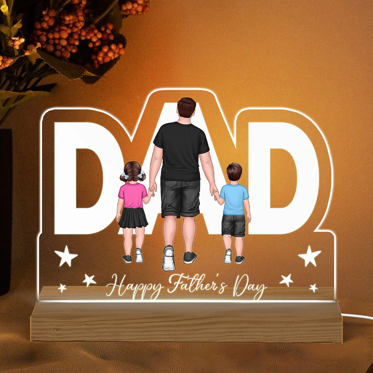 Dad Shape Walking Dad And Kids Personalized Warm Custom Shape LED Night Light - Image 2